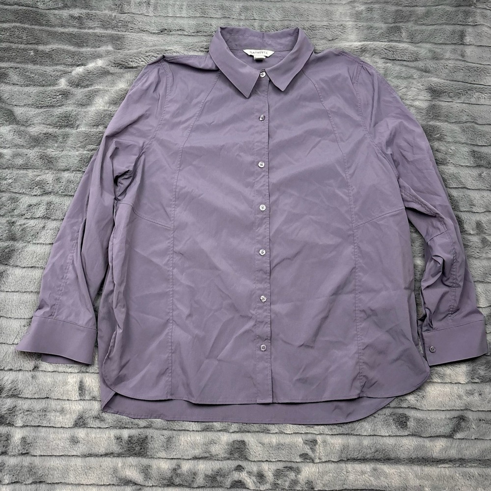 Athleta Womens XL Purple Button Front Long Sleeve Technical Travel Shirt 8803
